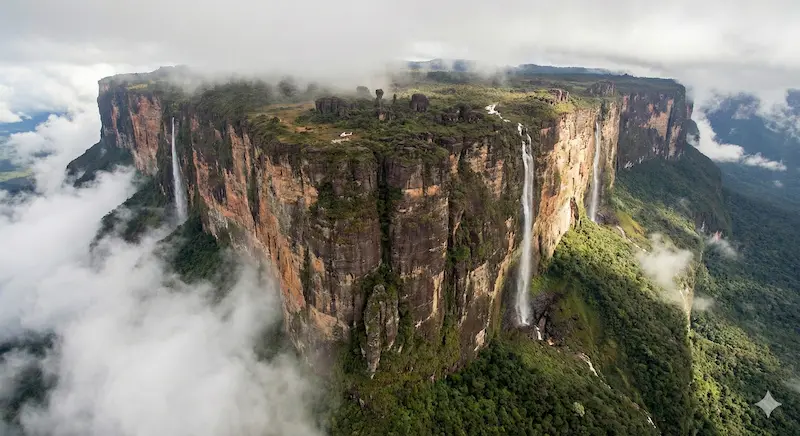 Mount Roraima flat top mountain above clouds in Venezuela