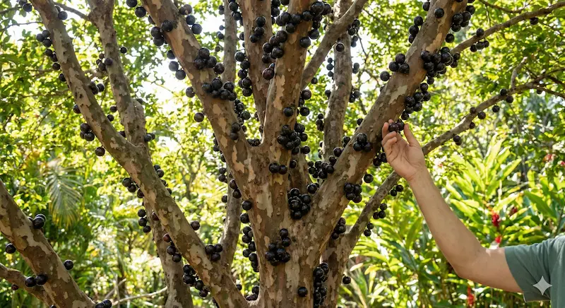 Jabuticaba fruits on trunk