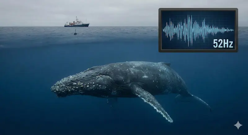 Lonely 52-Hertz Whale swimming alone