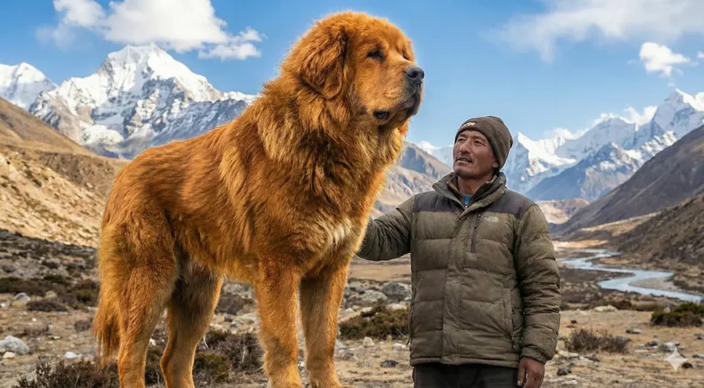Huge Tibetan Mastiff dog with lion mane
