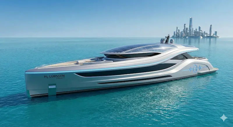 Massive Lürssen superyacht sailing on the ocean