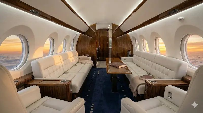 Premium leather seating area in an executive cabin