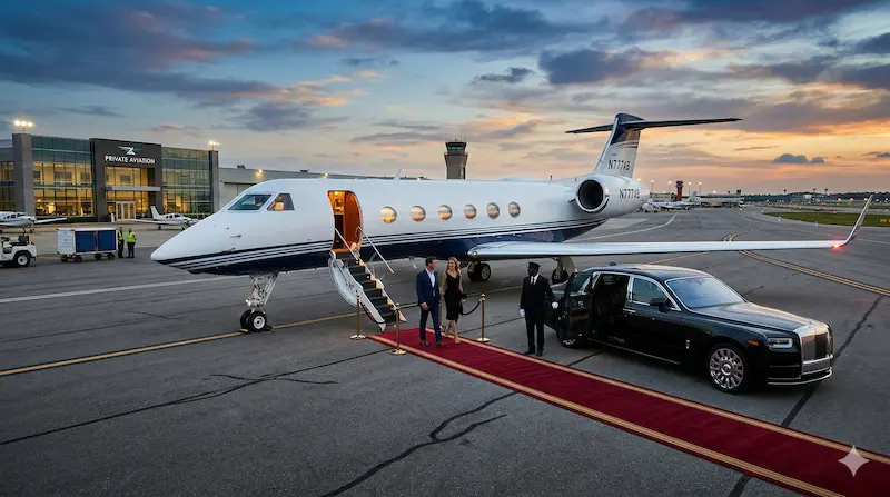 Modern airplane cabin interior with elegant design